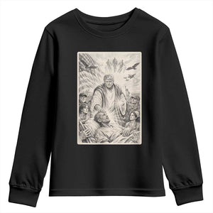 Trump The Healer Graphic Youth Sweatshirt Vintage Etching Style Religious Political Satire TS02 Black Print Your Wear