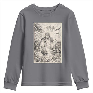 Trump The Healer Graphic Youth Sweatshirt Vintage Etching Style Religious Political Satire TS02 Charcoal Print Your Wear