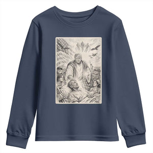 Trump The Healer Graphic Youth Sweatshirt Vintage Etching Style Religious Political Satire TS02 Navy Print Your Wear