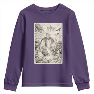 Trump The Healer Graphic Youth Sweatshirt Vintage Etching Style Religious Political Satire TS02 Purple Print Your Wear