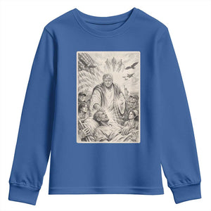 Trump The Healer Graphic Youth Sweatshirt Vintage Etching Style Religious Political Satire TS02 Royal Blue Print Your Wear