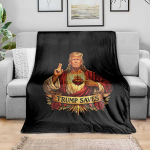 Trump Saves Sacred Heart Religious Parody Throw Blanket Jesus-Like Devine Leader Political Satire TS02 Print Your Wear