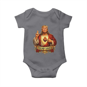 Trump Saves Sacred Heart Religious Parody Baby Onesie Jesus-Like Devine Leader Political Satire TS02 Charcoal Print Your Wear