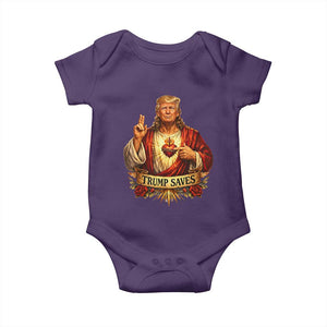 Trump Saves Sacred Heart Religious Parody Baby Onesie Jesus-Like Devine Leader Political Satire TS02 Purple Print Your Wear