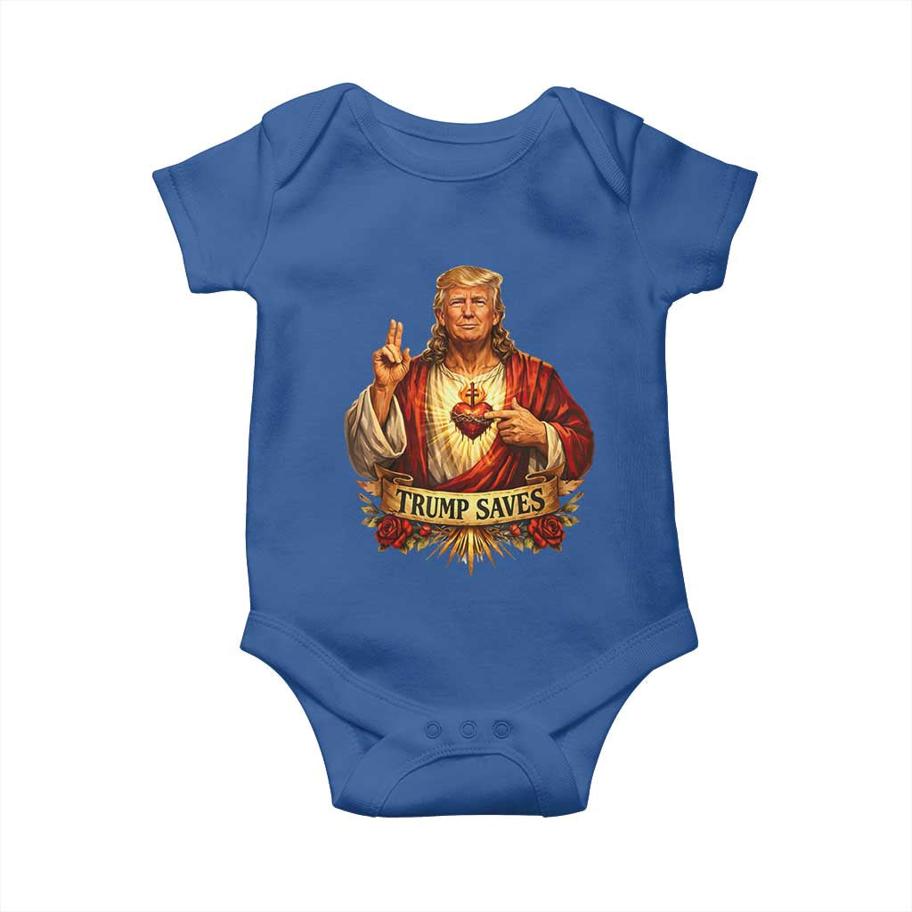Trump Saves Sacred Heart Religious Parody Baby Onesie Jesus-Like Devine Leader Political Satire TS02 Royal Blue Print Your Wear