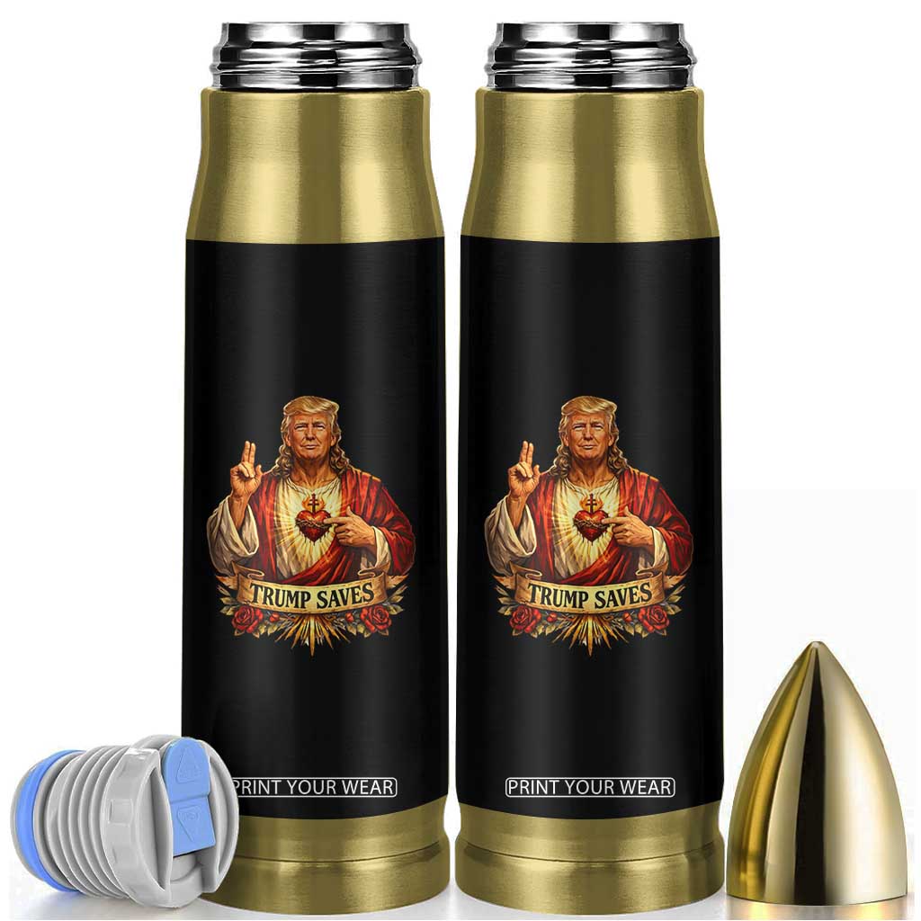Trump Saves Sacred Heart Religious Parody Bullet Tumbler Jesus-Like Devine Leader Political Satire TS02 Black Print Your Wear