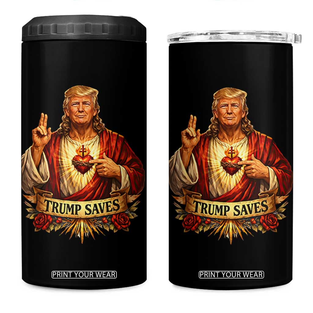 Trump Saves Sacred Heart Religious Parody 4 in 1 Can Cooler Tumbler Jesus-Like Devine Leader Political Satire TS02 One Size: 16 oz Black Print Your Wear