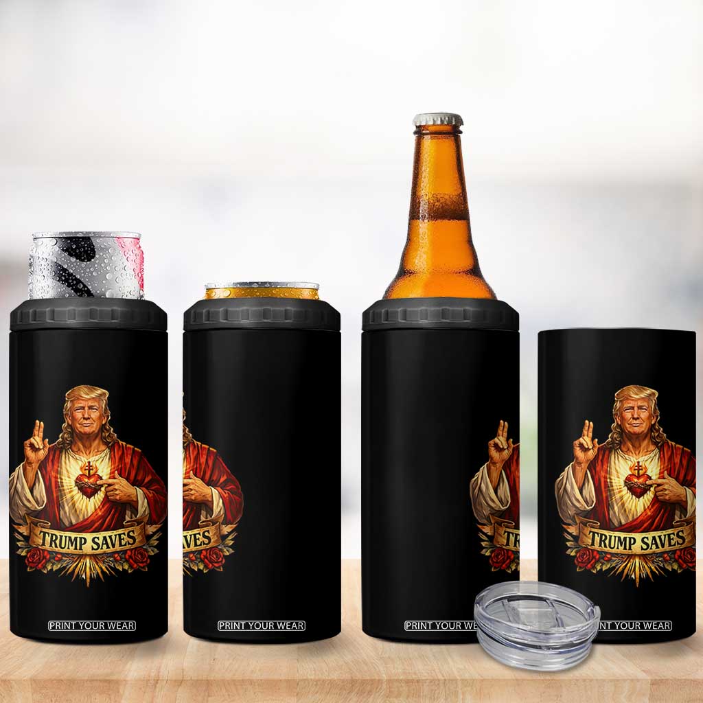 Trump Saves Sacred Heart Religious Parody 4 in 1 Can Cooler Tumbler Jesus-Like Devine Leader Political Satire TS02 Print Your Wear