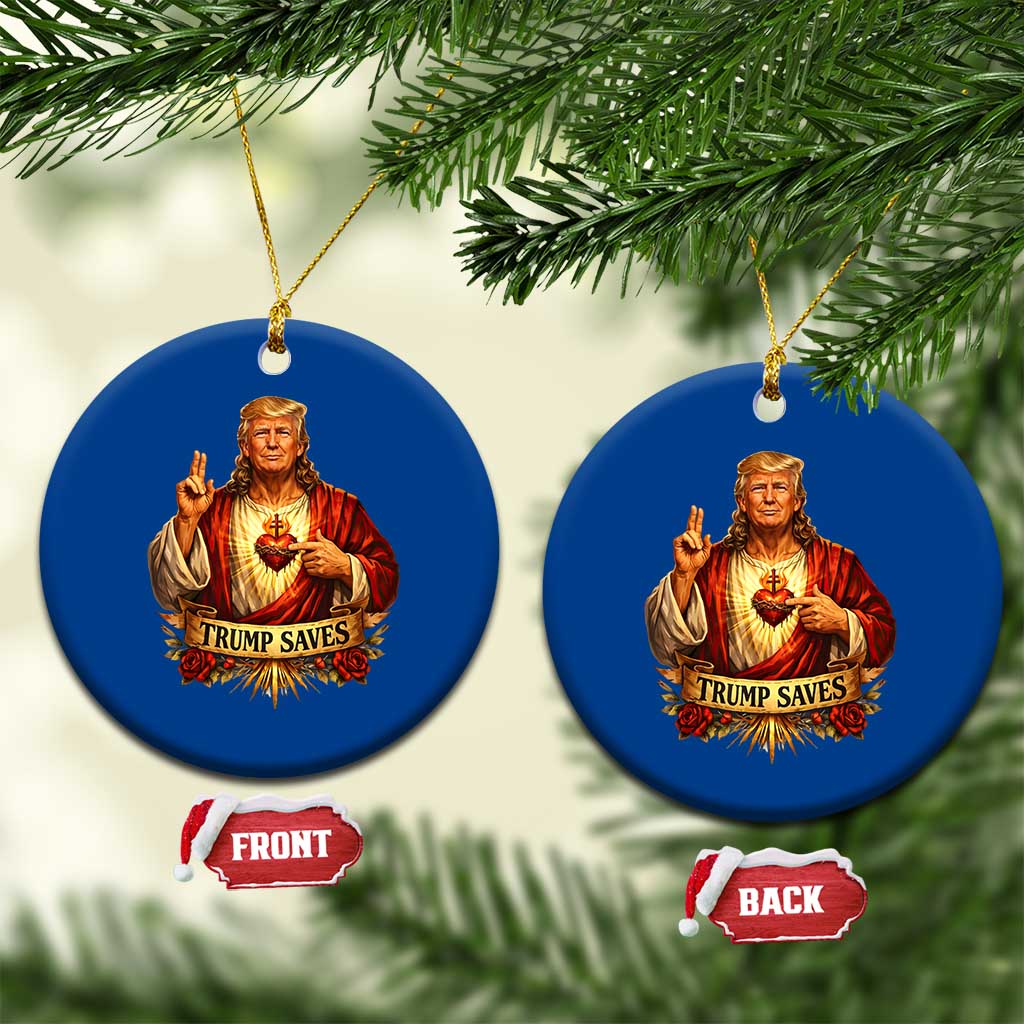 Trump Saves Sacred Heart Religious Parody Ceramic Ornament Jesus-Like Devine Leader Political Satire TS02 1pc Blue Print Your Wear