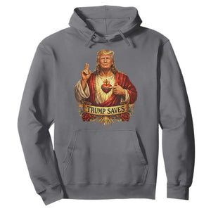 Trump Saves Sacred Heart Religious Parody Hoodie Jesus-Like Devine Leader Political Satire TS02 Charcoal Print Your Wear