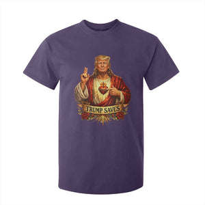 Trump Saves Sacred Heart Religious Parody T Shirt For Kid Jesus-Like Devine Leader Political Satire TS02 Purple Print Your Wear