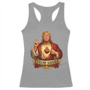 Trump Saves Sacred Heart Religious Parody Racerback Tank Top Jesus-Like Devine Leader Political Satire TS02 Sport Gray Print Your Wear