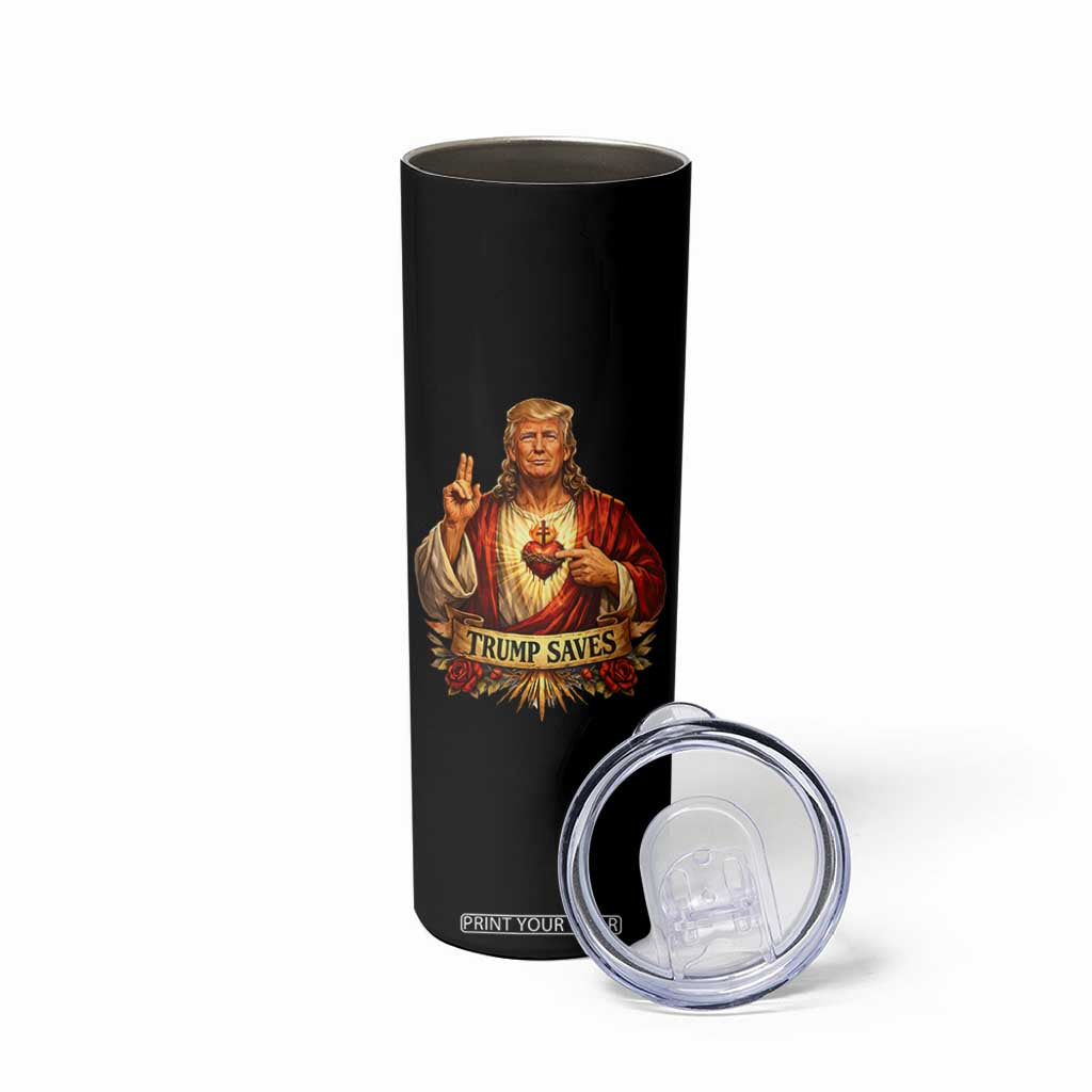 Trump Saves Sacred Heart Religious Parody Skinny Tumbler Jesus-Like Devine Leader Political Satire TS02 Print Your Wear