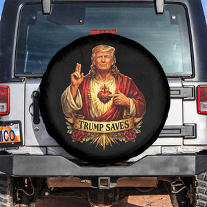 Trump Saves Sacred Heart Religious Parody Spare Tire Cover Jesus-Like Devine Leader Political Satire TS02 No hole Black Print Your Wear
