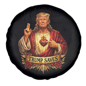 Trump Saves Sacred Heart Religious Parody Spare Tire Cover Jesus-Like Devine Leader Political Satire TS02 Print Your Wear