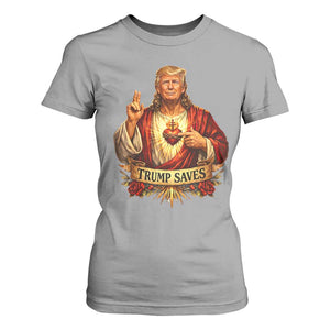 Trump Saves Sacred Heart Religious Parody T Shirt For Women Jesus-Like Devine Leader Political Satire TS02 Sport Gray Print Your Wear
