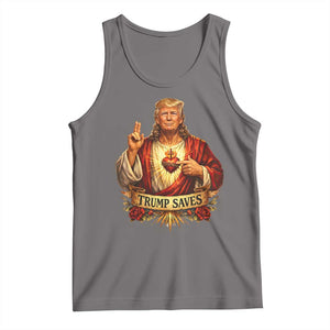 Trump Saves Sacred Heart Religious Parody Tank Top Jesus-Like Devine Leader Political Satire TS02 Deep Heather Print Your Wear