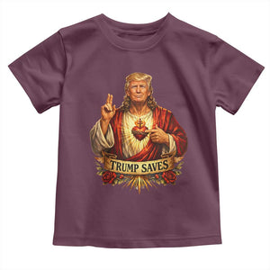 Trump Saves Sacred Heart Religious Parody Toddler T Shirt Jesus-Like Devine Leader Political Satire TS02 Maroon Print Your Wear