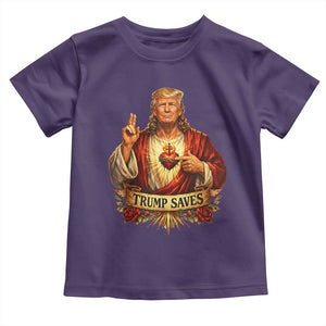 Trump Saves Sacred Heart Religious Parody Toddler T Shirt Jesus-Like Devine Leader Political Satire TS02 Purple Print Your Wear