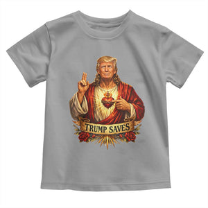 Trump Saves Sacred Heart Religious Parody Toddler T Shirt Jesus-Like Devine Leader Political Satire TS02 Sport Gray Print Your Wear