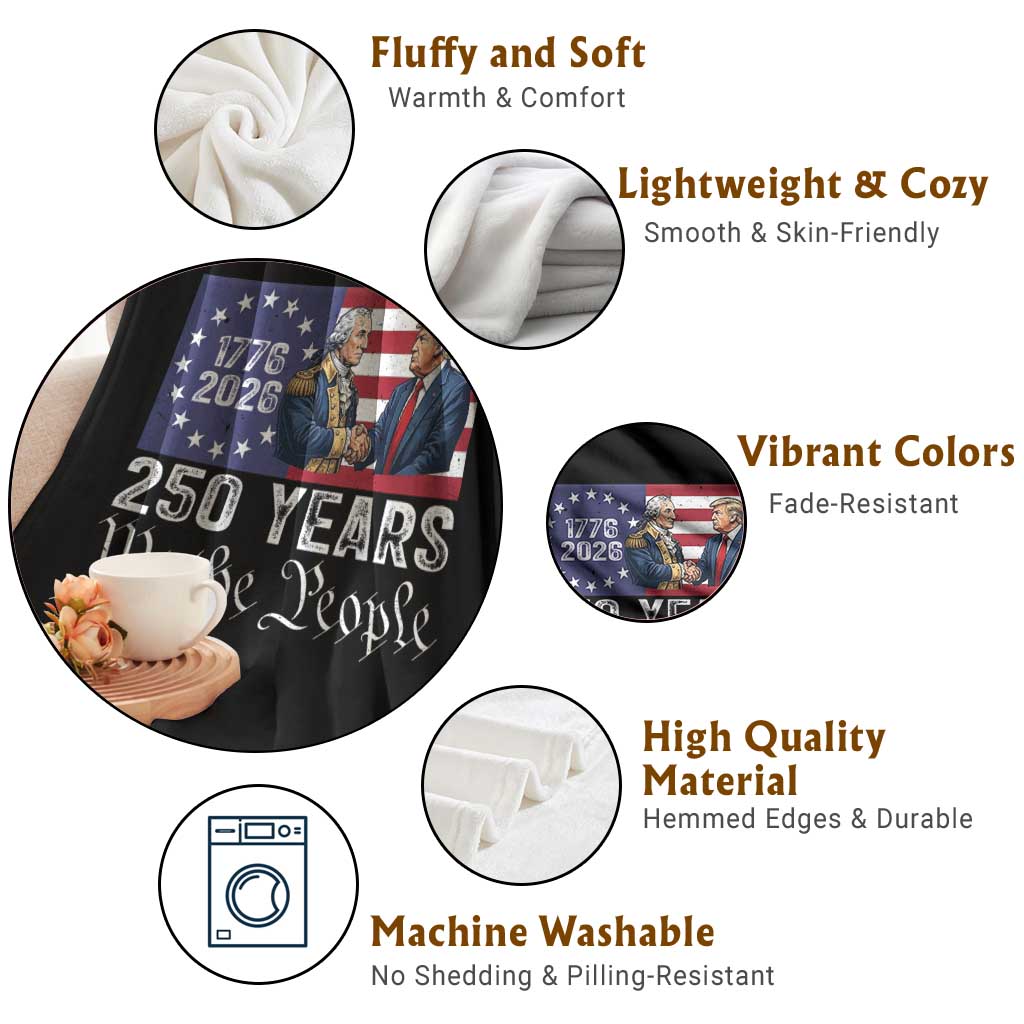 250 Years George Washington and Trump Handshake Patriotic Throw Blanket We The People 1776-2026 Founding Fathers Legacy TS02 Print Your Wear