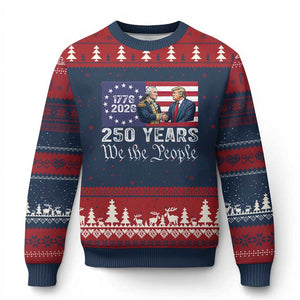 250 Years George Washington and Trump Handshake Patriotic Ugly Christmas Sweater We The People 1776-2026 Founding Fathers Legacy TS02 Navy Red Print Your Wear