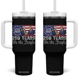 250 Years George Washington and Trump Handshake Patriotic Tumbler With Handle We The People 1776-2026 Founding Fathers Legacy TS02 One Size: 40 oz Black Print Your Wear