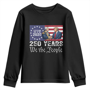250 Years George Washington and Trump Handshake Patriotic Youth Sweatshirt We The People 1776-2026 Founding Fathers Legacy TS02 Black Print Your Wear