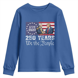 250 Years George Washington and Trump Handshake Patriotic Youth Sweatshirt We The People 1776-2026 Founding Fathers Legacy TS02 Royal Blue Print Your Wear