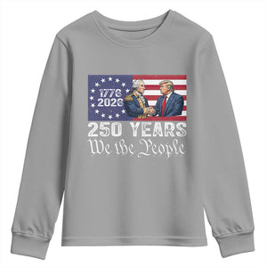 250 Years George Washington and Trump Handshake Patriotic Youth Sweatshirt We The People 1776-2026 Founding Fathers Legacy TS02 Sport Gray Print Your Wear