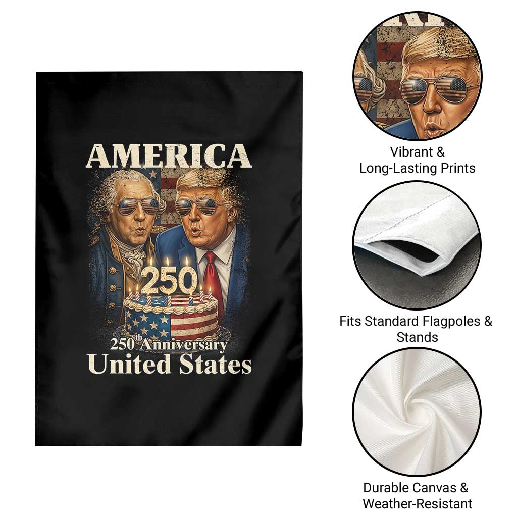 USA 250th Anniversary George Washington and Trump Birthday Cake Garden Flag 250 Years 1776 2026 Patriotic Celebration TS02 Print Your Wear
