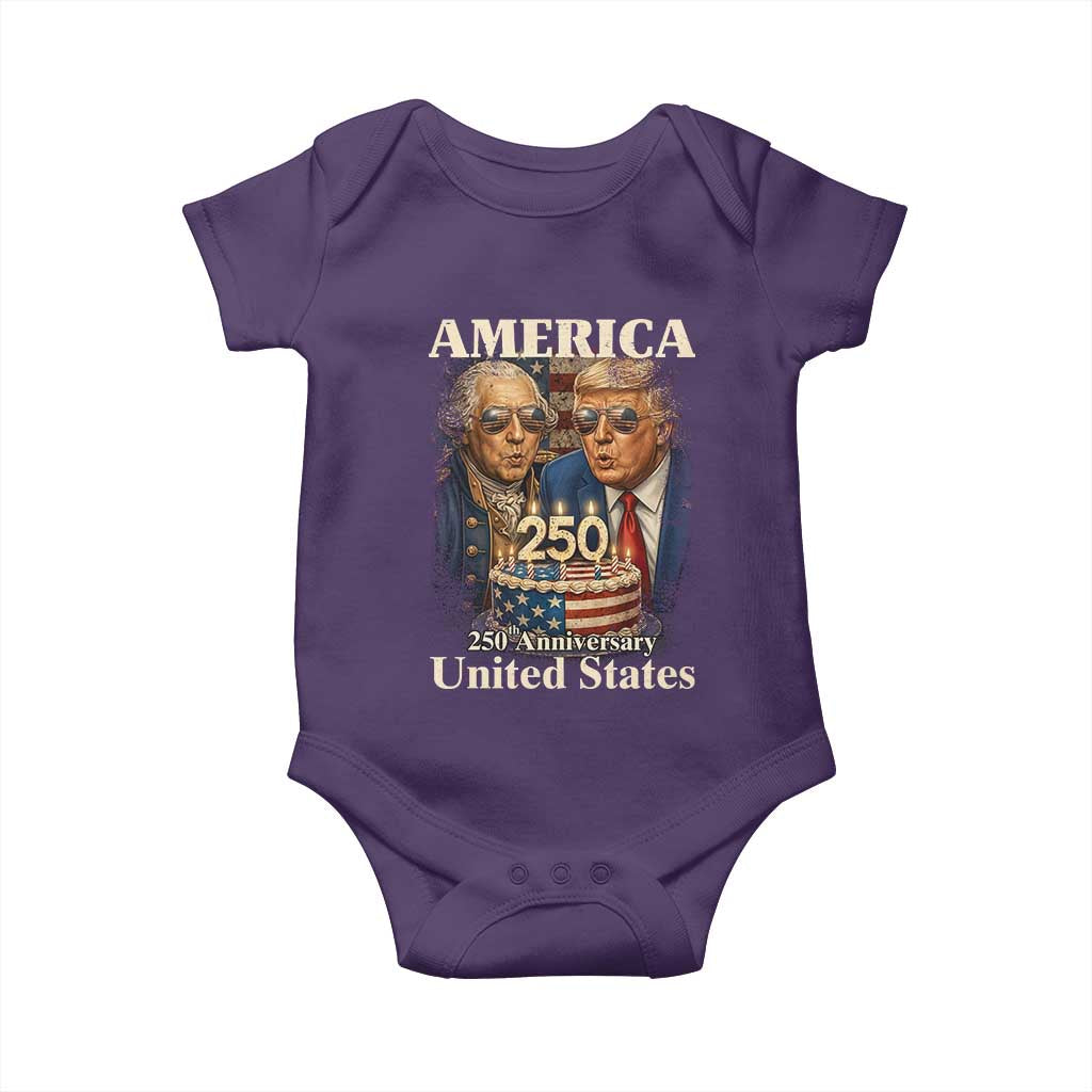 USA 250th Anniversary George Washington and Trump Birthday Cake Baby Onesie 250 Years 1776 2026 Patriotic Celebration TS02 Purple Print Your Wear