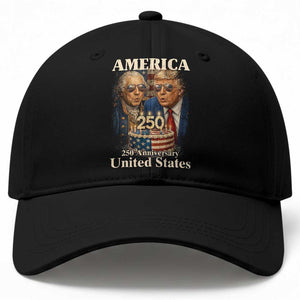 USA 250th Anniversary George Washington and Trump Birthday Cake Baseball Cap 250 Years 1776 2026 Patriotic Celebration TS02 Print Your Wear
