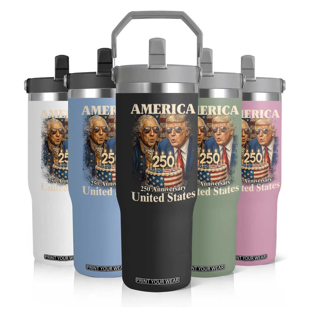 USA 250th Anniversary George Washington and Trump Birthday Cake Flip Straw Tumbler 250 Years 1776 2026 Patriotic Celebration TS02 Print Your Wear
