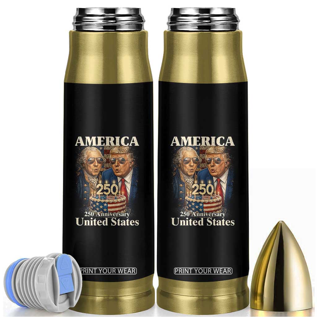 USA 250th Anniversary George Washington and Trump Birthday Cake Bullet Tumbler 250 Years 1776 2026 Patriotic Celebration TS02 Black Print Your Wear