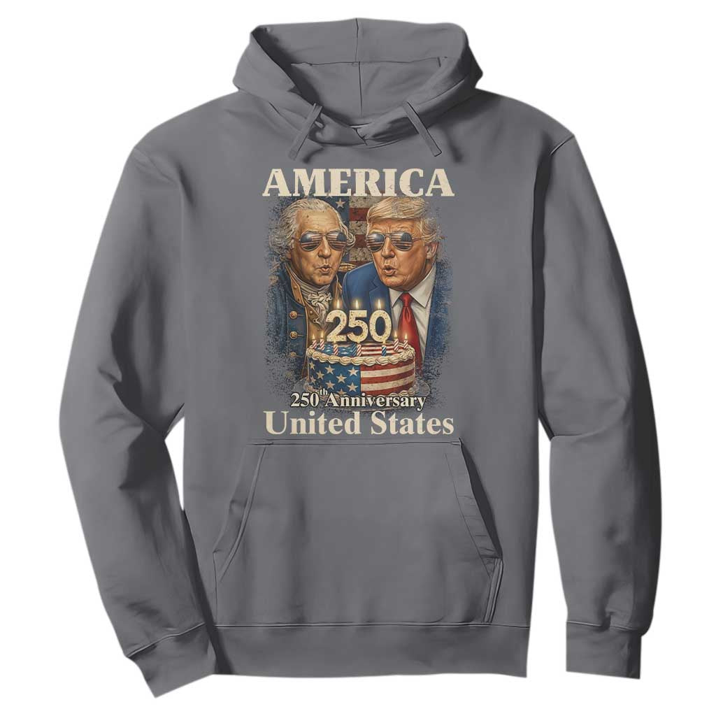 USA 250th Anniversary George Washington and Trump Birthday Cake Hoodie 250 Years 1776 2026 Patriotic Celebration TS02 Charcoal Print Your Wear