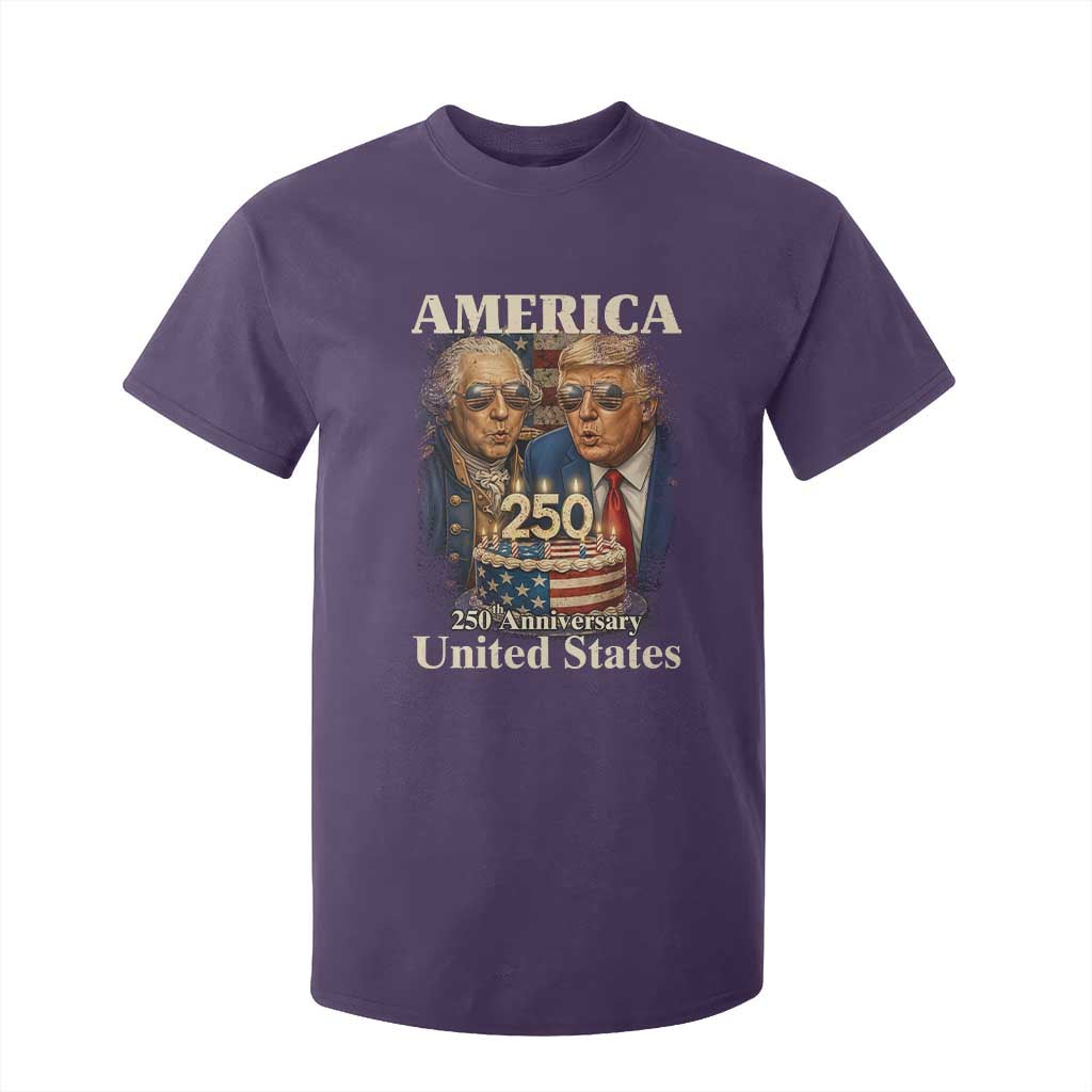 USA 250th Anniversary George Washington and Trump Birthday Cake T Shirt For Kid 250 Years 1776 2026 Patriotic Celebration TS02 Purple Print Your Wear