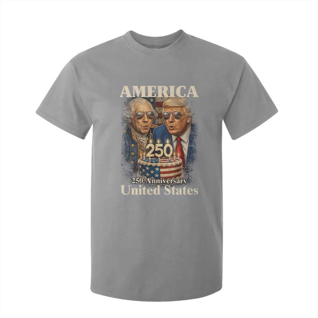 USA 250th Anniversary George Washington and Trump Birthday Cake T Shirt For Kid 250 Years 1776 2026 Patriotic Celebration TS02 Sport Gray Print Your Wear
