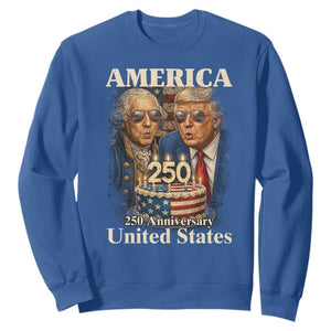 USA 250th Anniversary George Washington and Trump Birthday Cake Sweatshirt 250 Years 1776 2026 Patriotic Celebration TS02 Royal Blue Print Your Wear