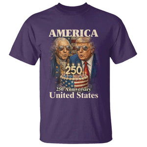 USA 250th Anniversary George Washington and Trump Birthday Cake T Shirt 250 Years 1776 2026 Patriotic Celebration TS02 Purple Print Your Wear