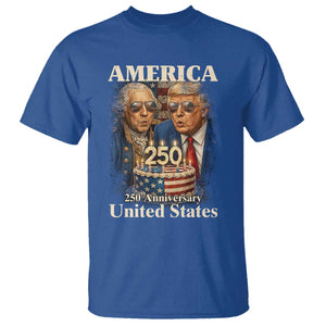 USA 250th Anniversary George Washington and Trump Birthday Cake T Shirt 250 Years 1776 2026 Patriotic Celebration TS02 Royal Blue Print Your Wear