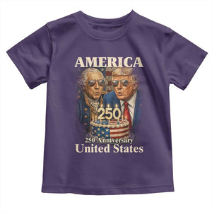 USA 250th Anniversary George Washington and Trump Birthday Cake Toddler T Shirt 250 Years 1776 2026 Patriotic Celebration TS02 Purple Print Your Wear