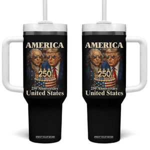 USA 250th Anniversary George Washington and Trump Birthday Cake Tumbler With Handle 250 Years 1776 2026 Patriotic Celebration TS02 One Size: 40 oz Black Print Your Wear