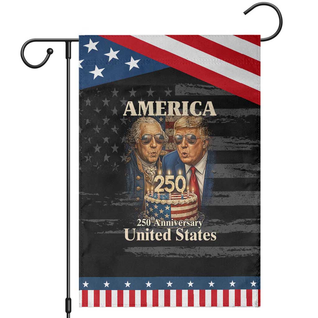 USA 250th Anniversary George Washington and Trump Birthday Cake Patriotic Garden Flag 250 Years 1776 2026 Patriotic Celebration TS02 Distressed Black Blue Print Your Wear