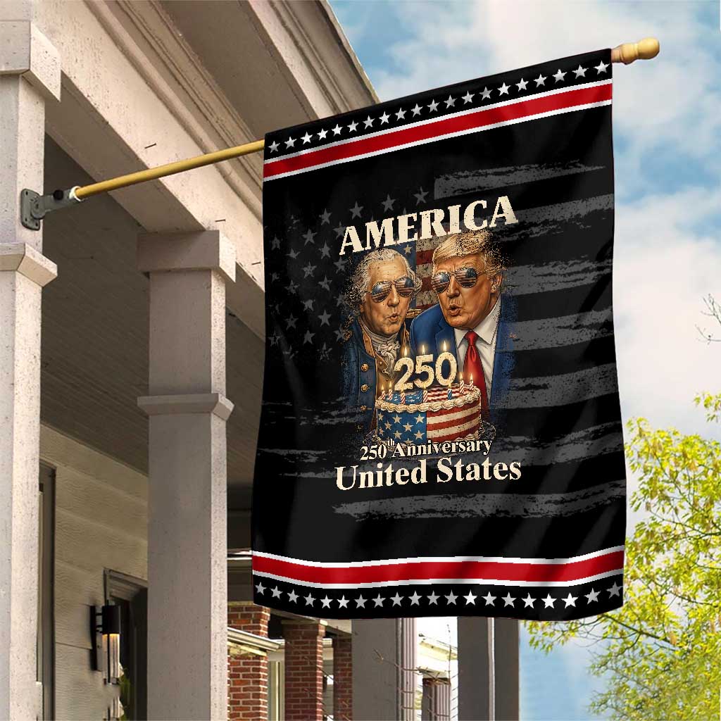 USA 250th Anniversary – George Washington & Trump Birthday Cake Patriotic Garden Flag – 4th of July Decor TS02 Distressed Black Red Print Your Wear