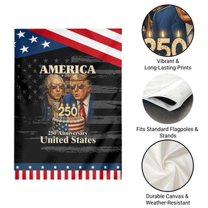 USA 250th Anniversary – George Washington & Trump Birthday Cake Patriotic Garden Flag – 4th of July Decor TS02 Print Your Wear