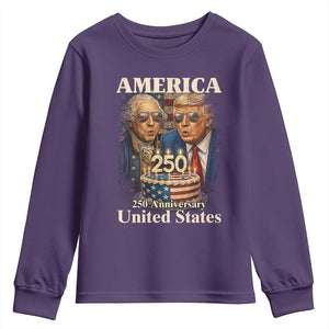 USA 250th Anniversary George Washington and Trump Birthday Cake Youth Sweatshirt 250 Years 1776 2026 Patriotic Celebration TS02 Purple Print Your Wear