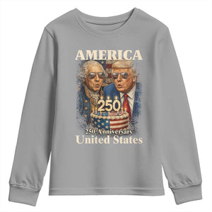 USA 250th Anniversary George Washington and Trump Birthday Cake Youth Sweatshirt 250 Years 1776 2026 Patriotic Celebration TS02 Sport Gray Print Your Wear