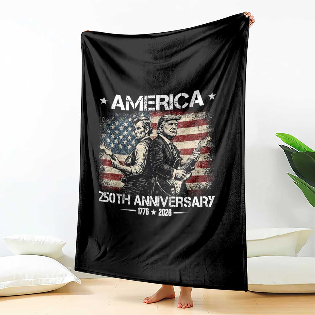 250th Anniversary Abraham Lincoln and Trump Rocking Throw Blanket Rock n Roll Electric Guitar Duel Patriotic 1776-2026 TS02 Print Your Wear