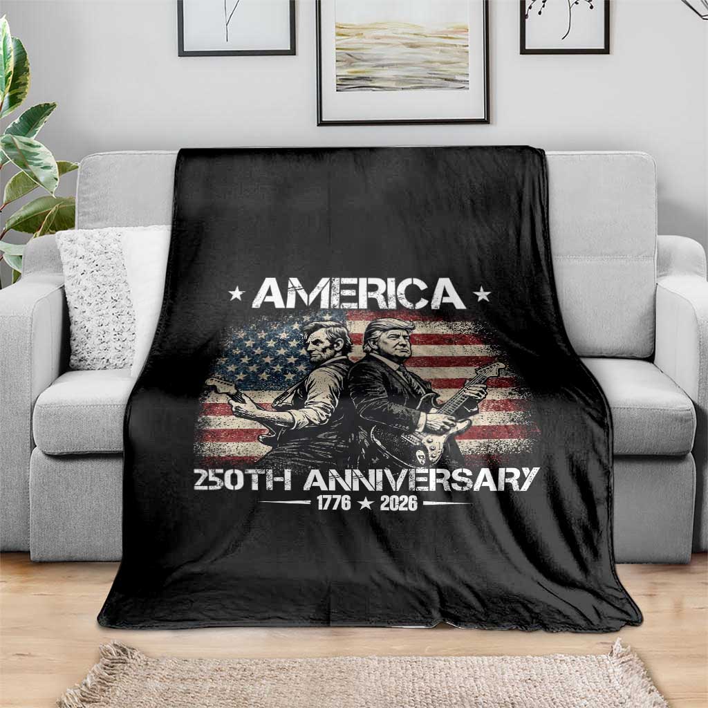 250th Anniversary Abraham Lincoln and Trump Rocking Throw Blanket Rock n Roll Electric Guitar Duel Patriotic 1776-2026 TS02 Print Your Wear